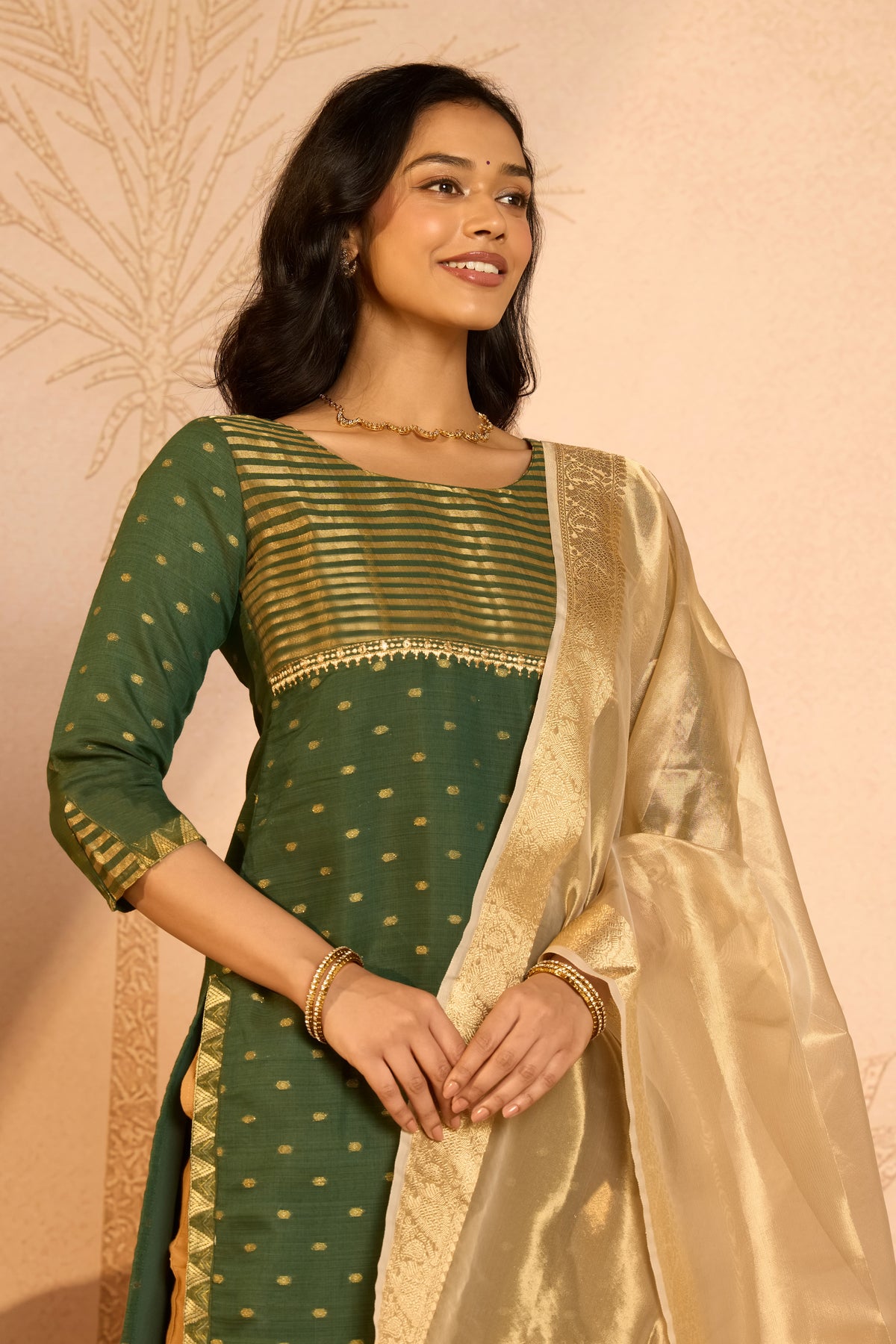 Green Kathakali Embroidered Chanderi Dobby Kurta Set