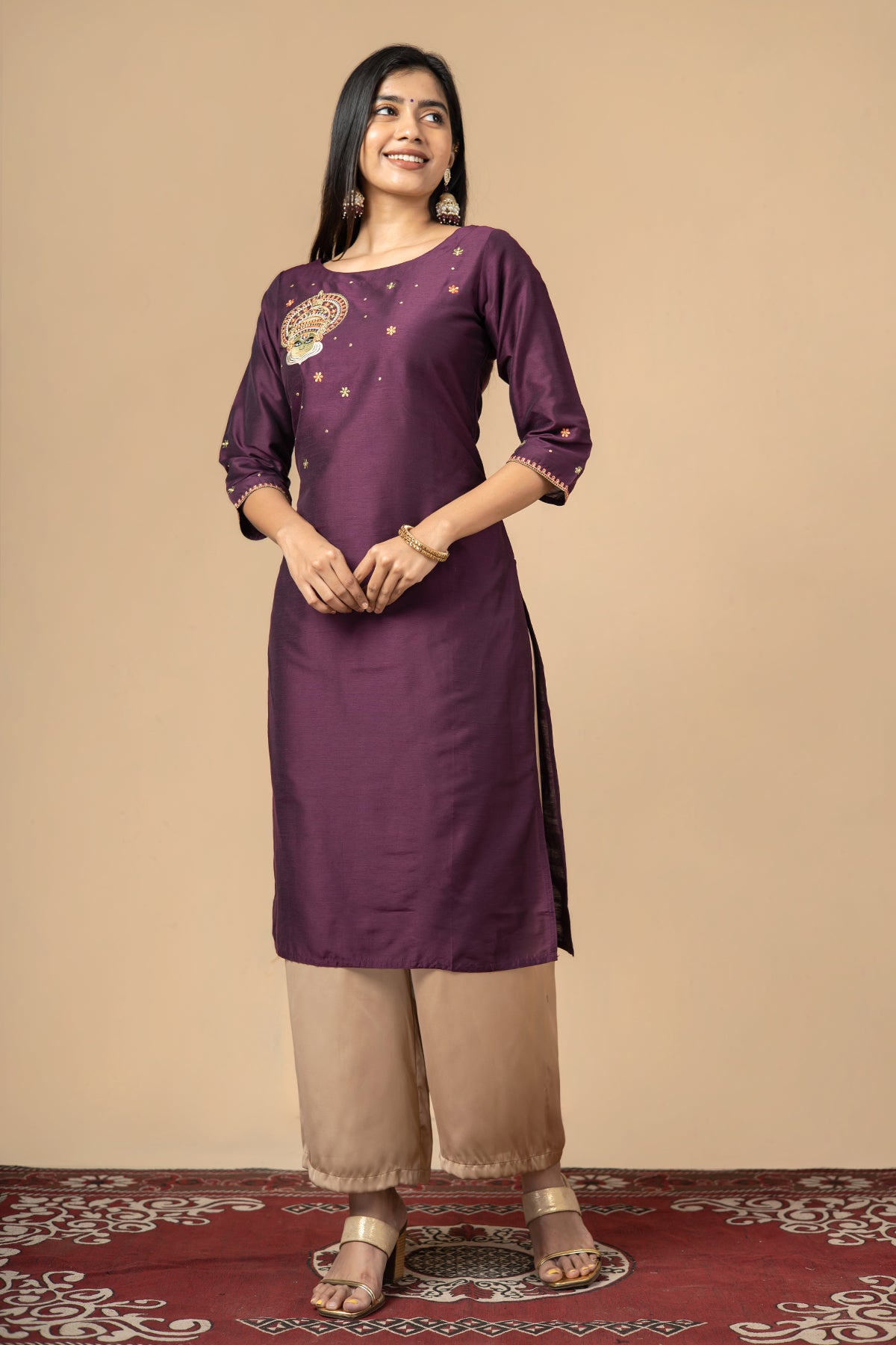 Kathakali Motif Embroidered Kurta Magenta