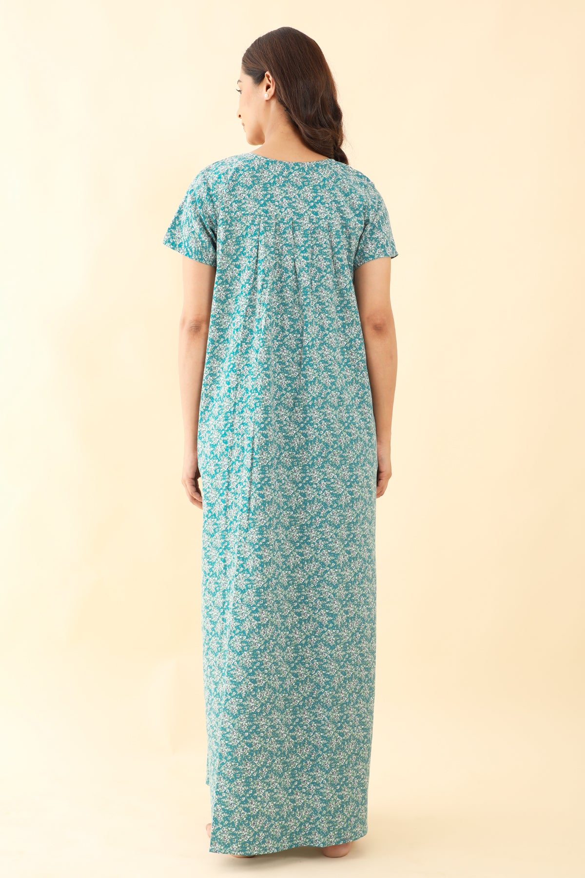 All Over Floral Printed Nighty - Blue