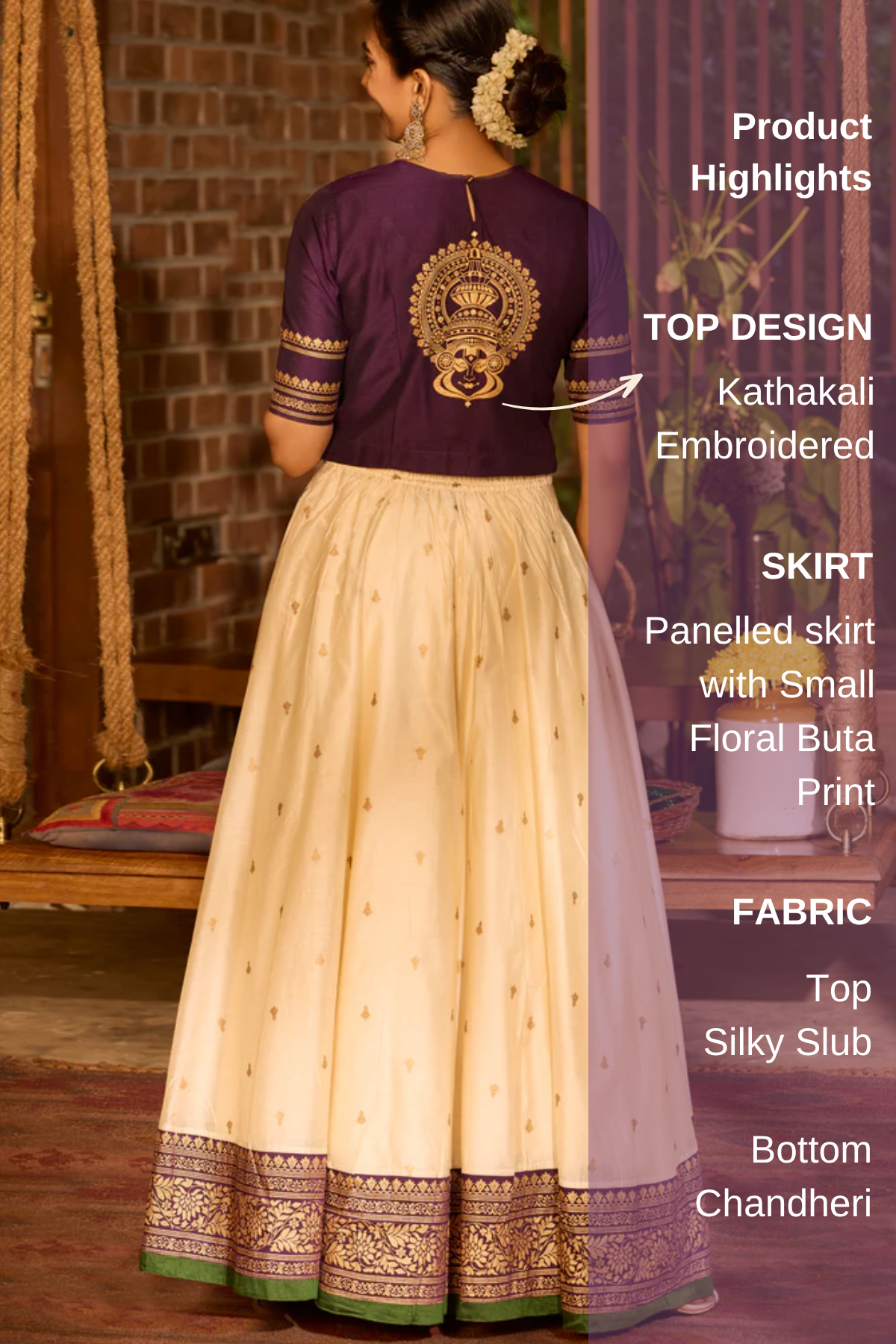 Kathakali & Floral Printed Purple & Off-White Skirtset