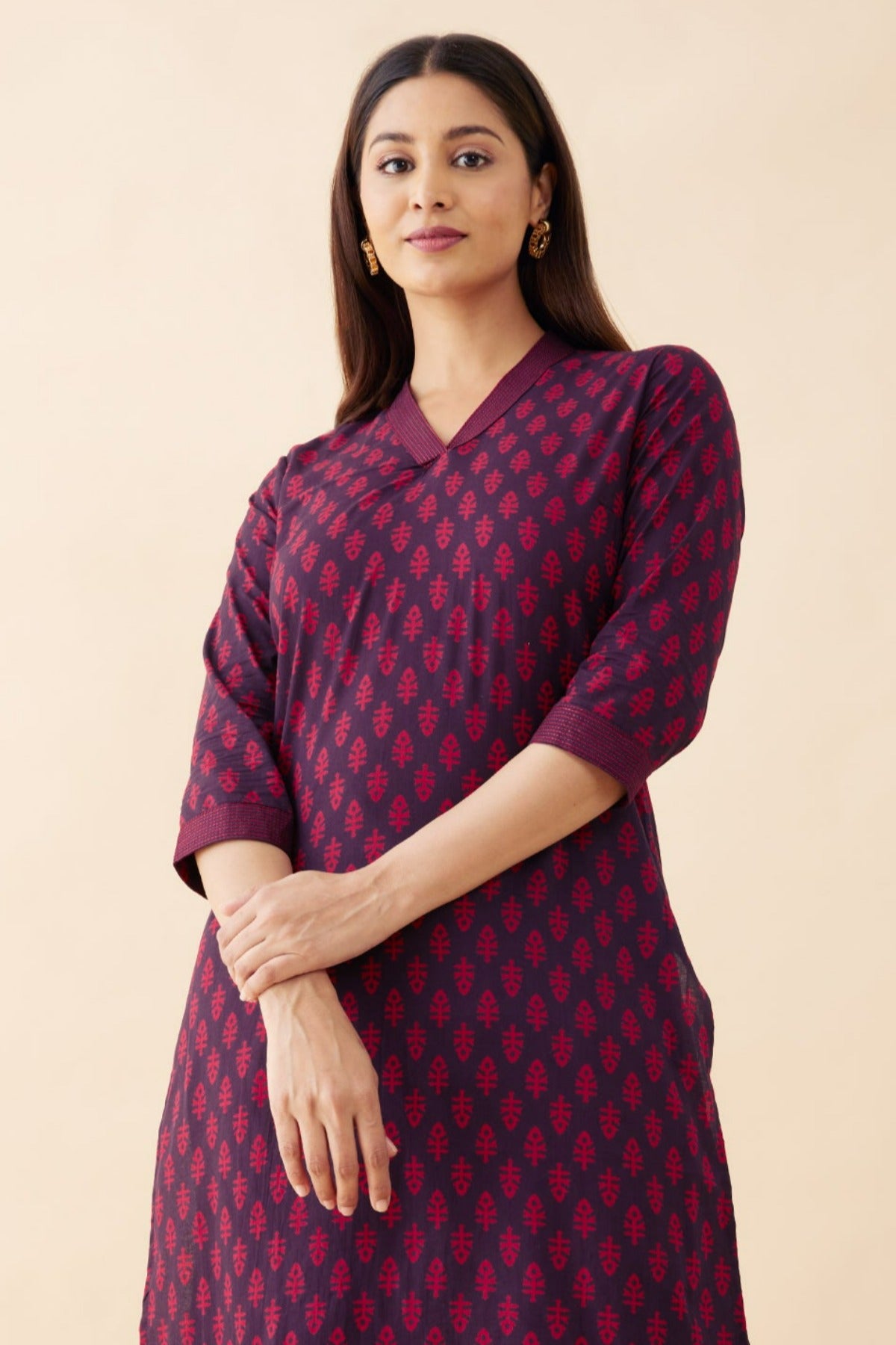 Abstract Printed Cotton Kurta - Maroon