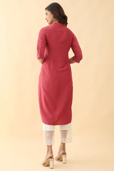 All Over Floral Embroidered Kurta - Pink