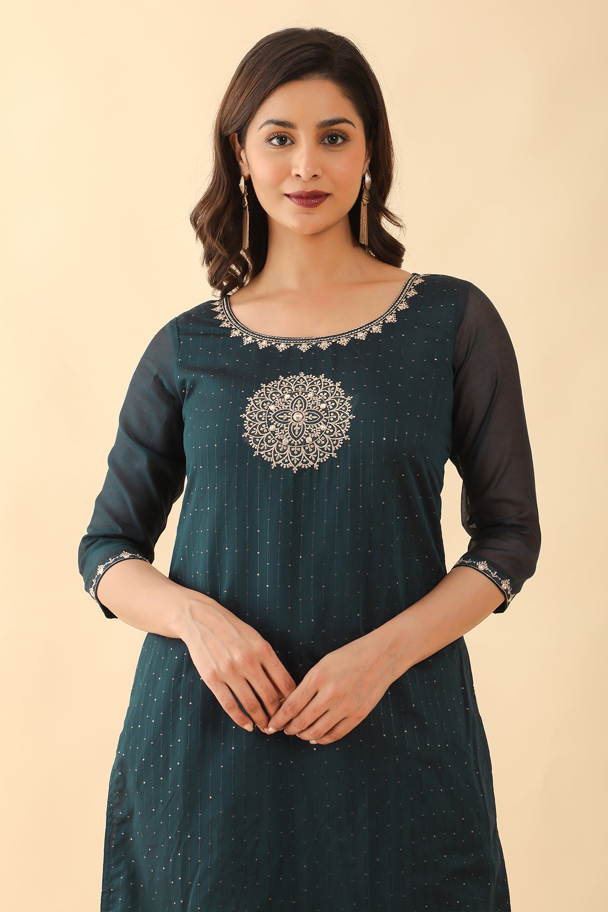 All Over Sequins Mandala Embroidered Kurta Blue