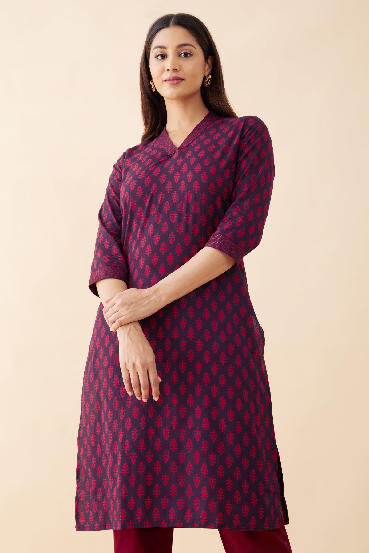 Abstract Printed Cotton Kurta - Maroon