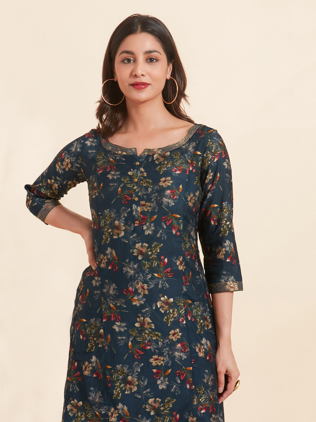 All Over Digital Floral Printed Kurta Blue