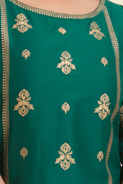 All Over Peacock Motif Printed With Foil Mirror Embellished Kurta - Green
