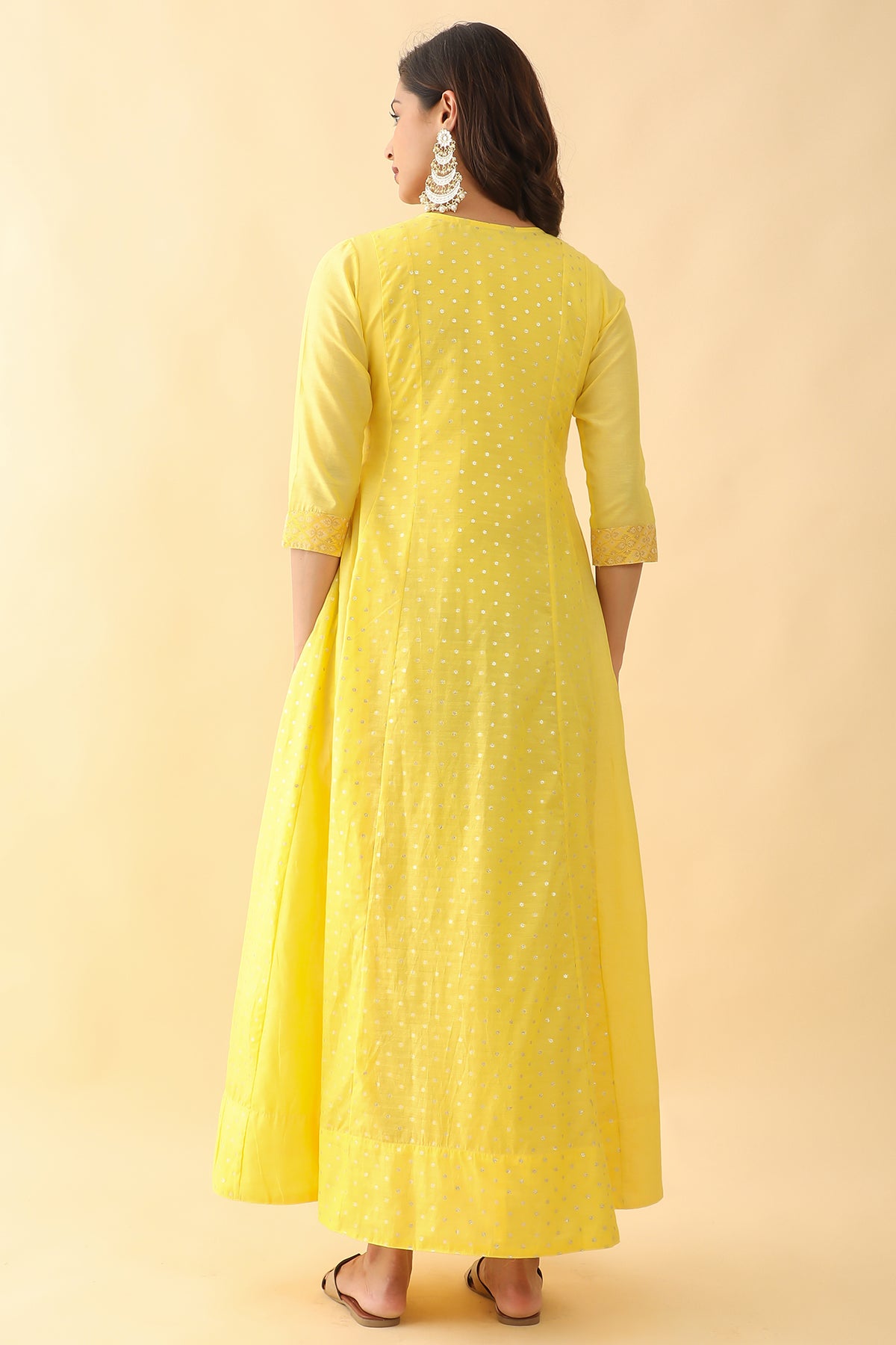 All Over Floral Weave With Brocade Yoke Anarkali Yellow