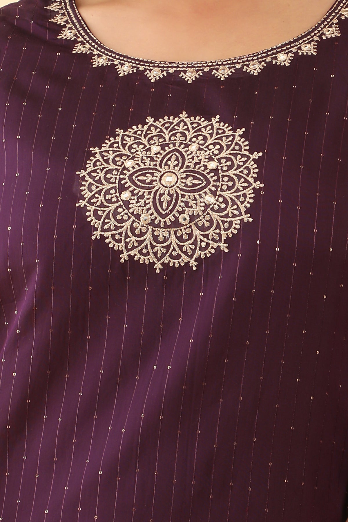 All Over Sequincs Mandala Embroidered Kurta Purple