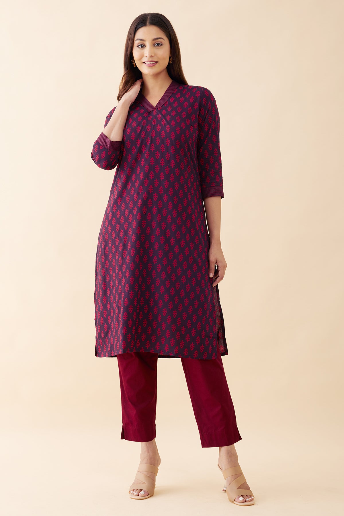 Abstract Printed Cotton Kurta - Maroon