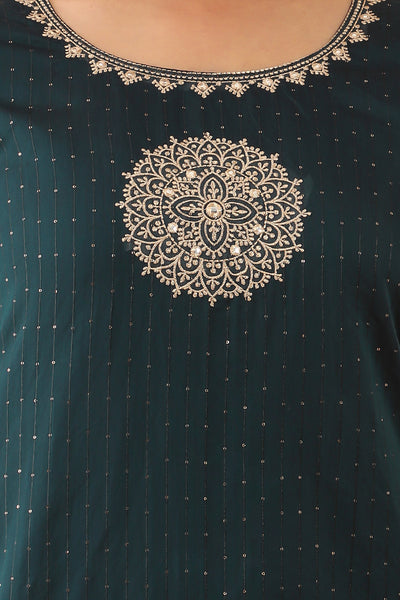 All Over Sequins & Mandala Embroidered Kurta - Blue