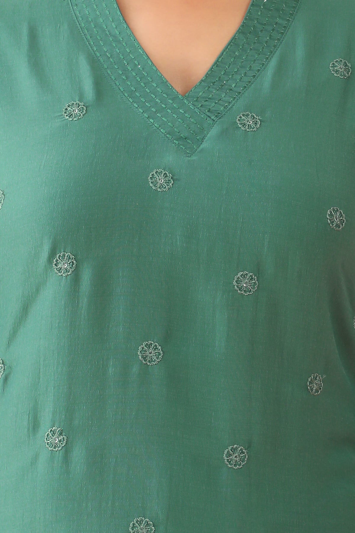 All Over Floral Embroidered Kurta - Green