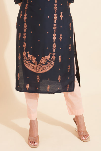 All Over Floral Printed With Stone Embellished  Kurta - Blue