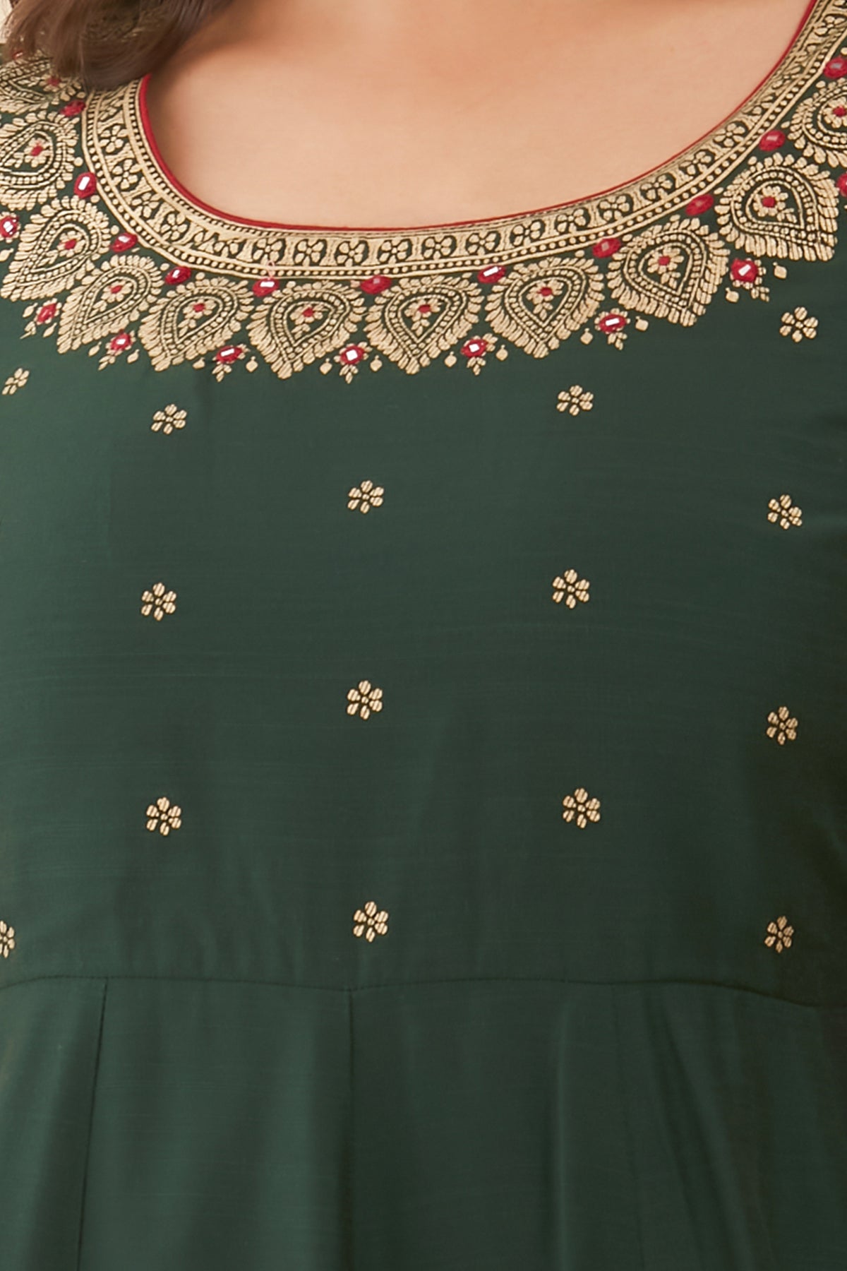 Floral & Mandala Printed With Foil Mirror Embellished Anarkali - Green