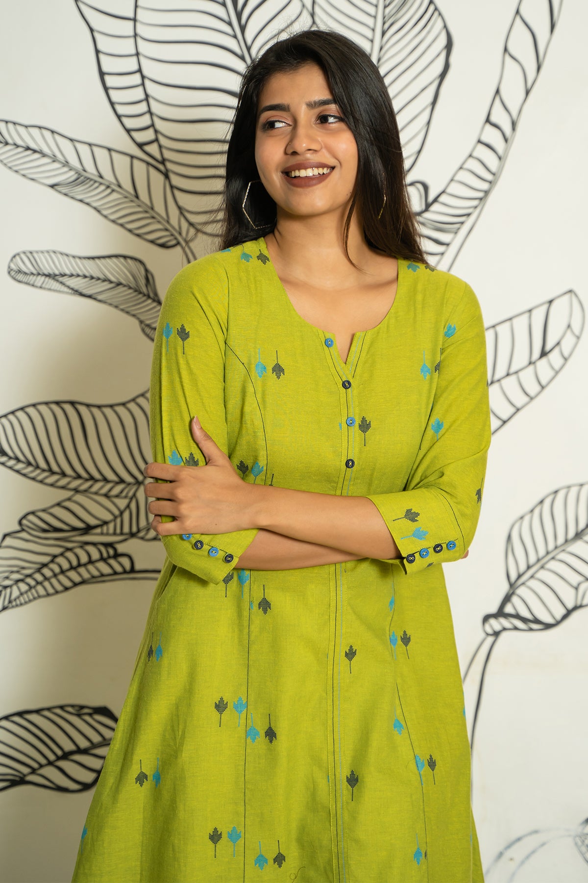 All Over Geometric Pattern Kurta Green