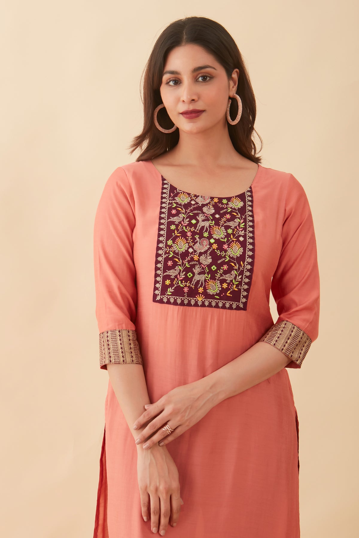 Vanasingaram Embroidered Kurta Peach