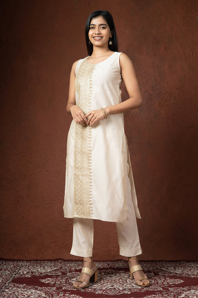 Sequence Embellished Placement Kurta - Off-White