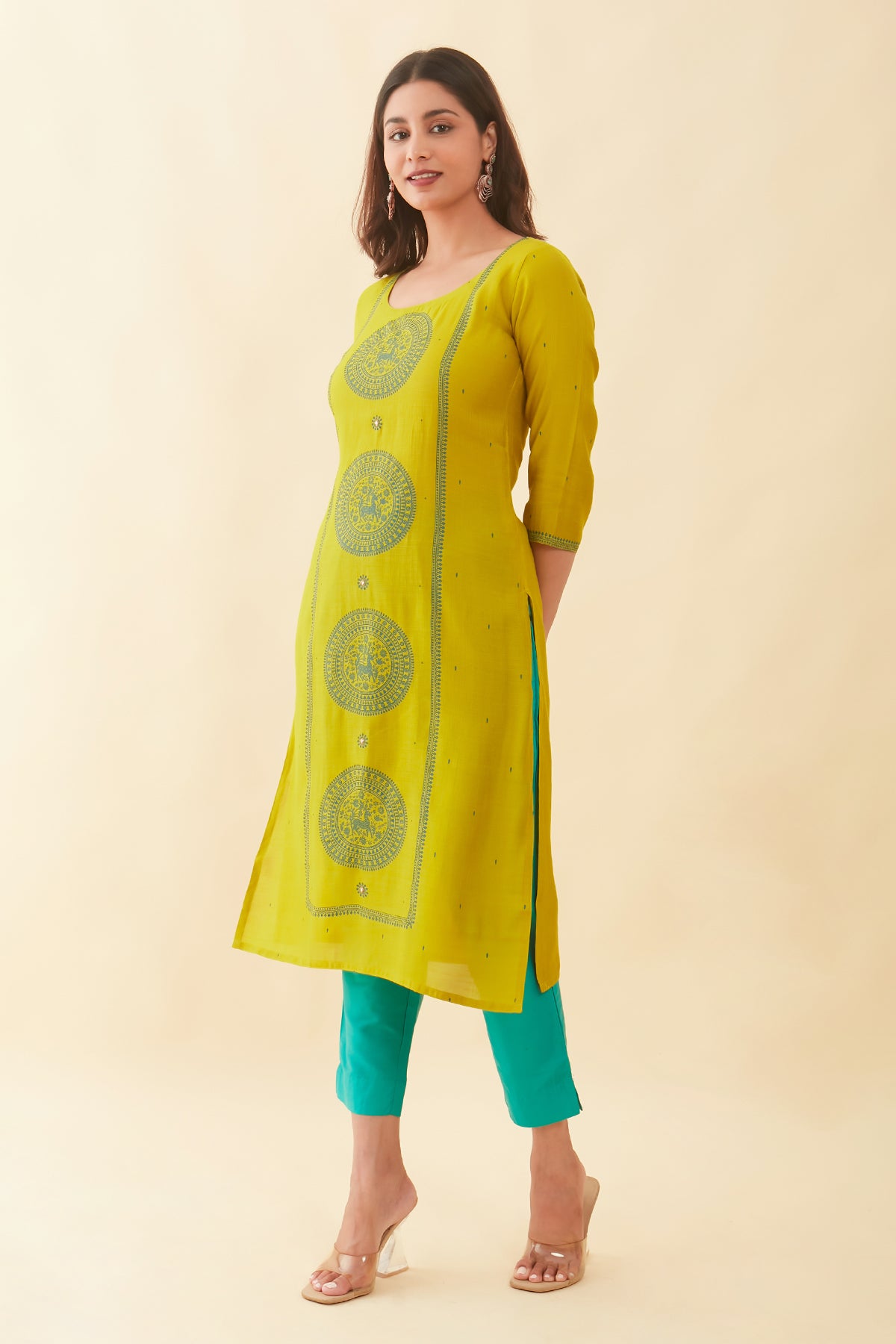 Contrast Mandala Printed Kurta Green