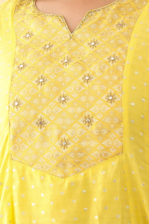 All Over Floral Weave With Brocade Yoke Anarkali Yellow