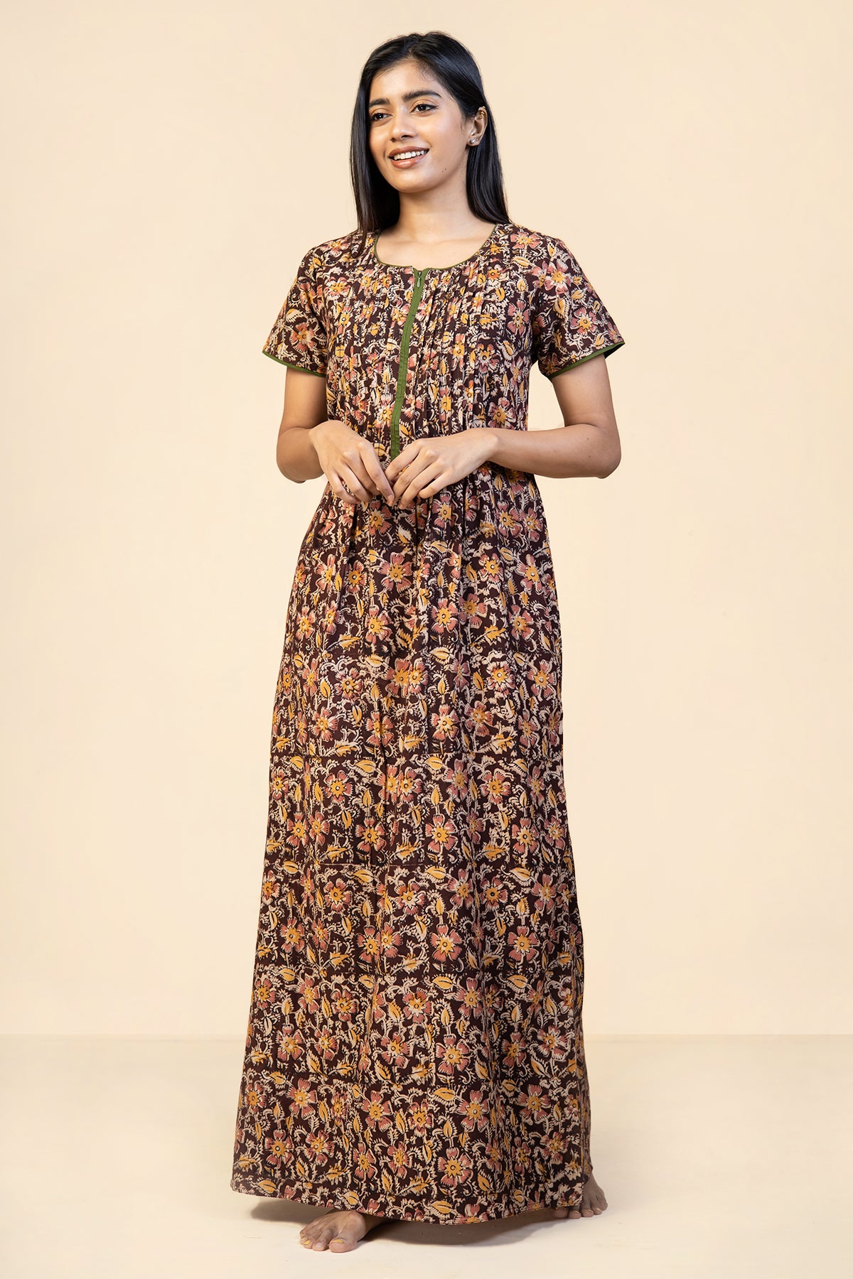 All Over Block Printed Nighty - Maroon