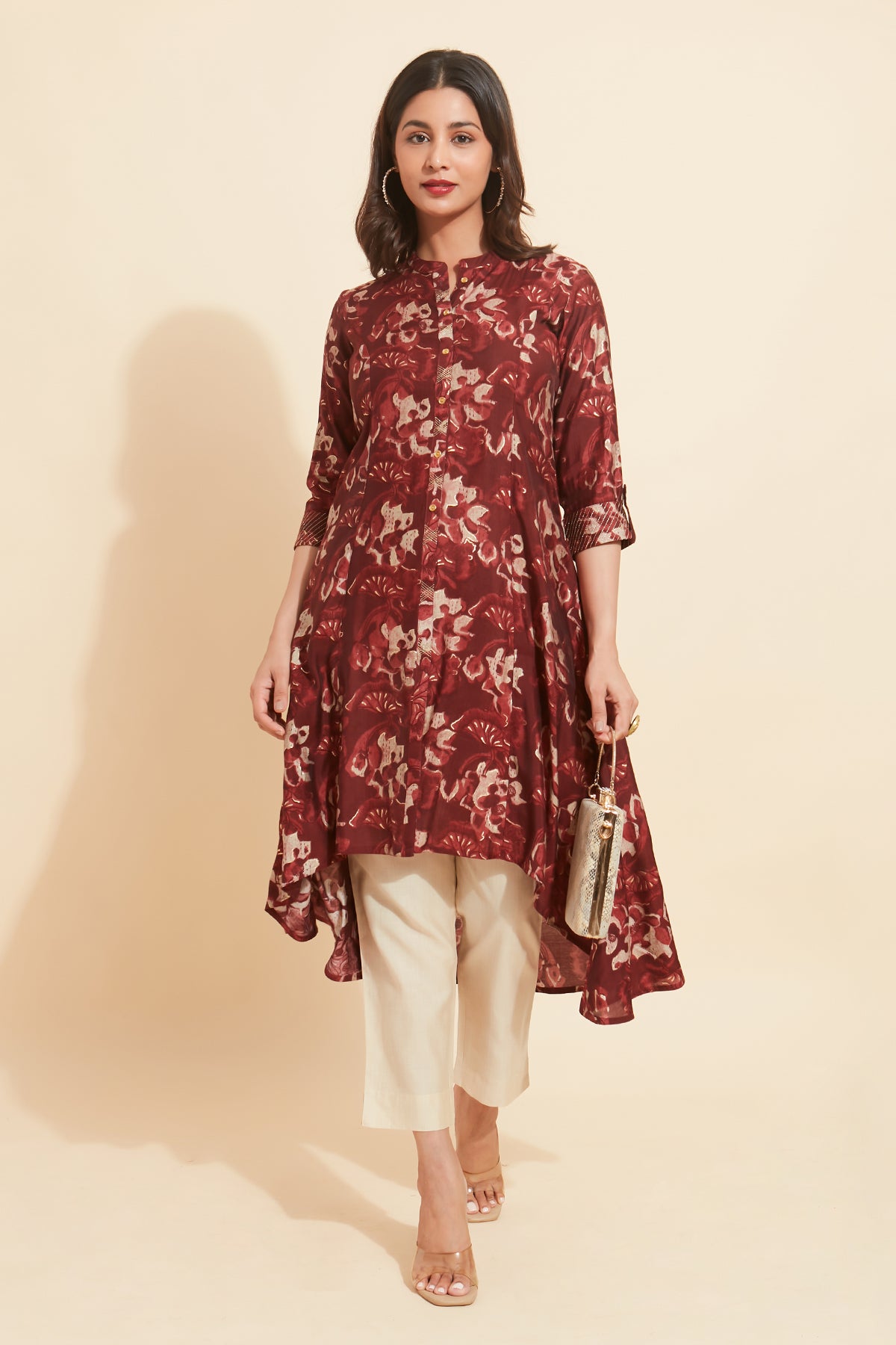 Contemporary Floral Printed Kurta Maroon