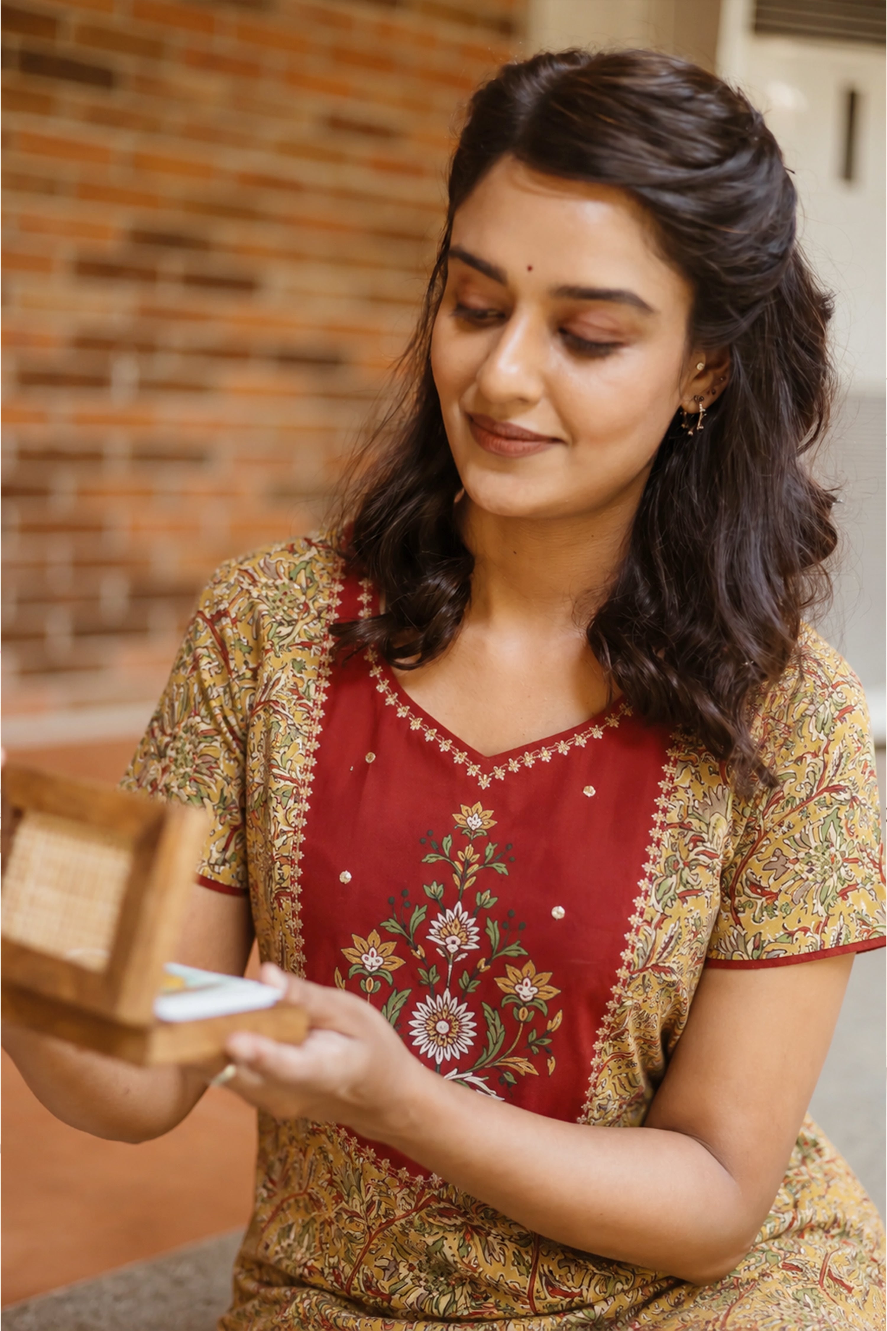Mustard Kalamkari Cotton Nightwear