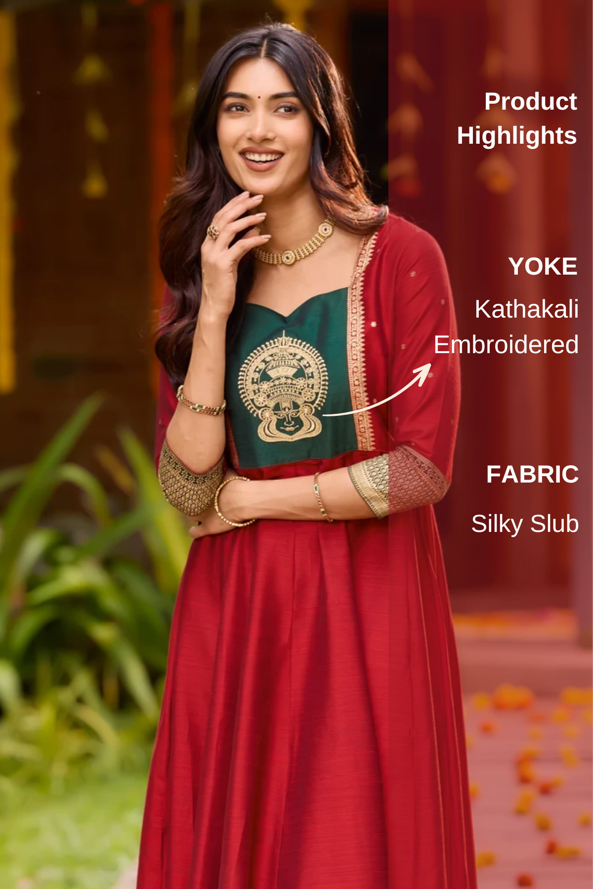 Red & Green Kathakali Embroidered Anarkali
