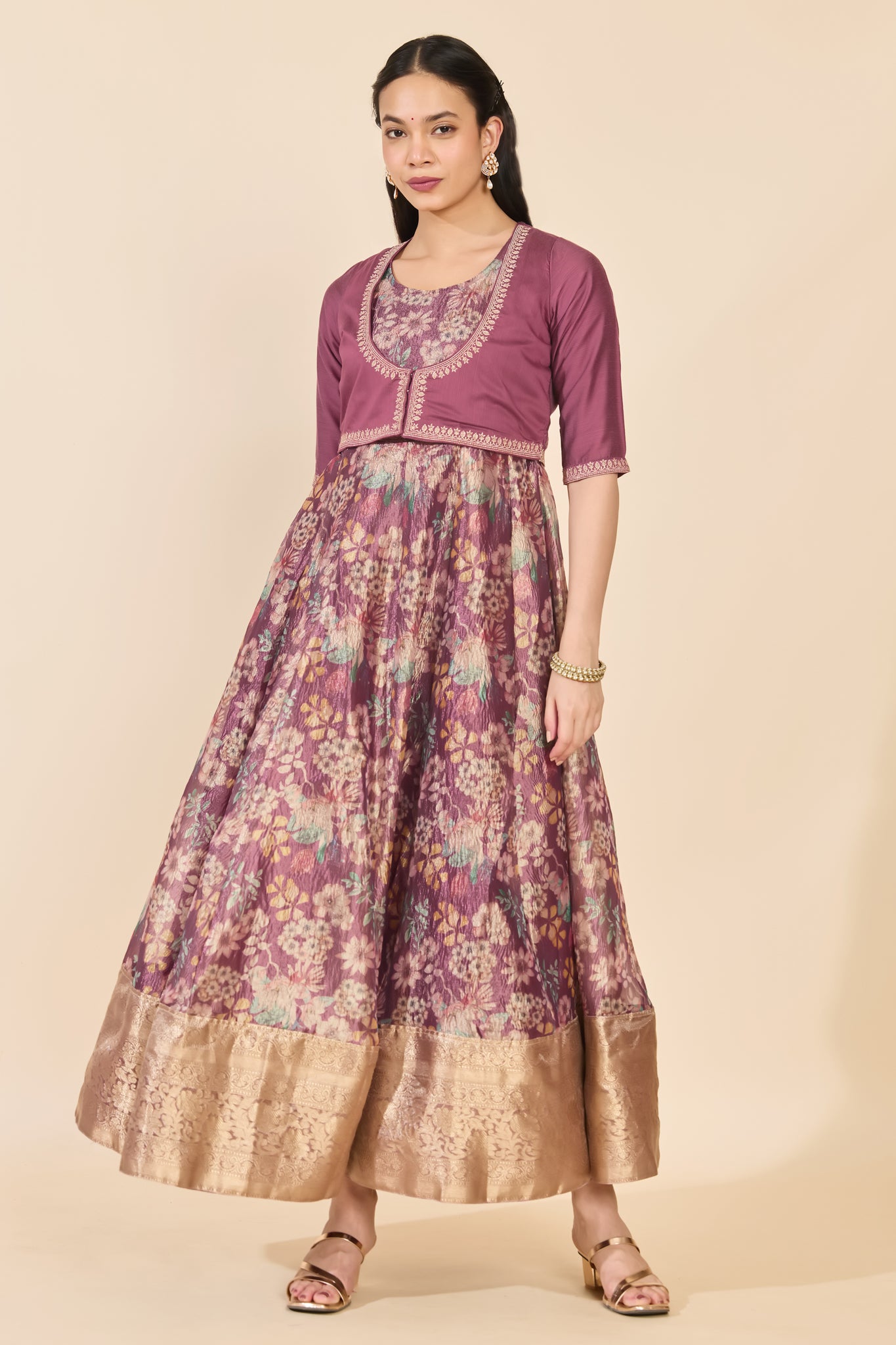 PINK FLORAL ANARKALI WITH OVERCOAT