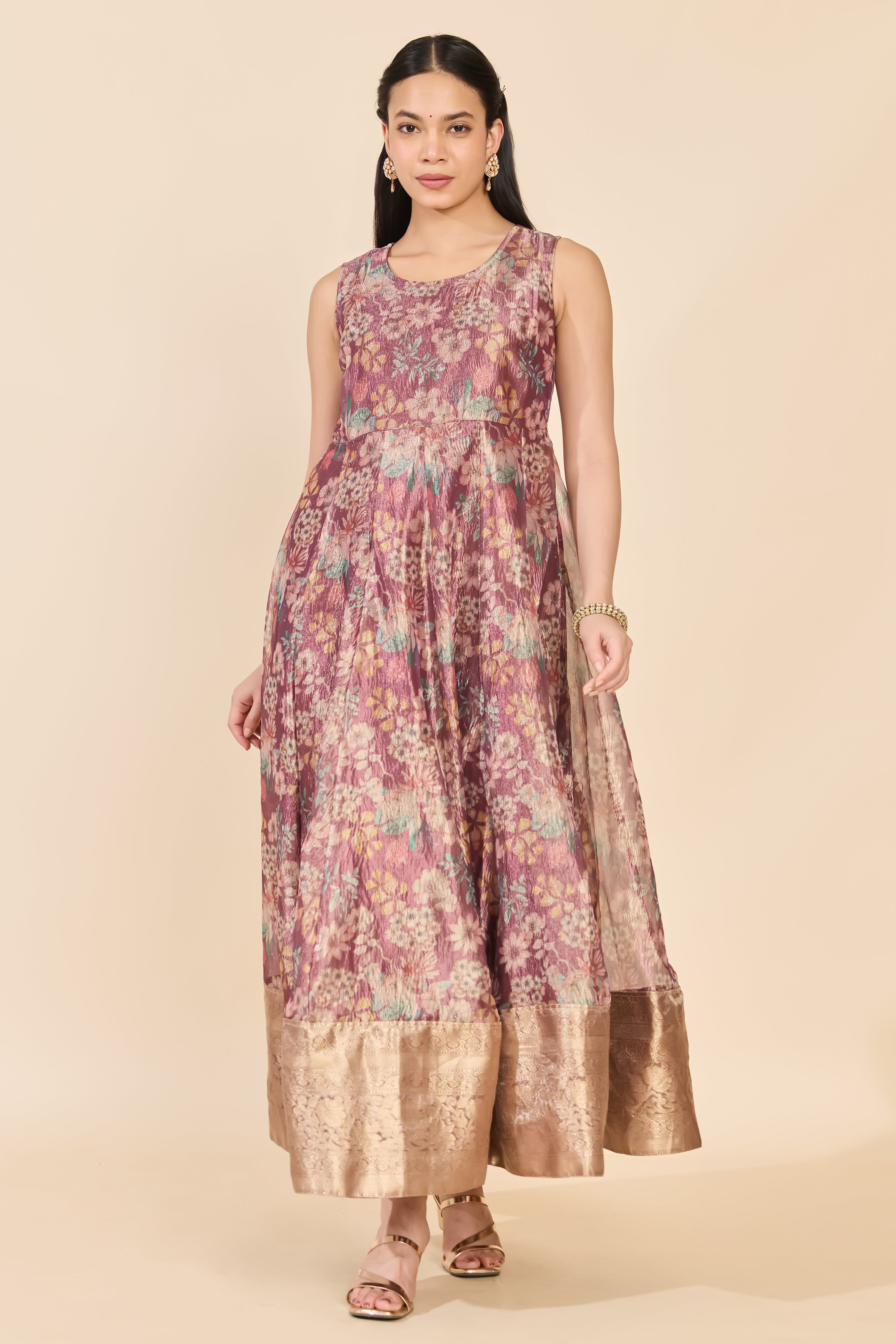 PINK FLORAL ANARKALI WITH OVERCOAT
