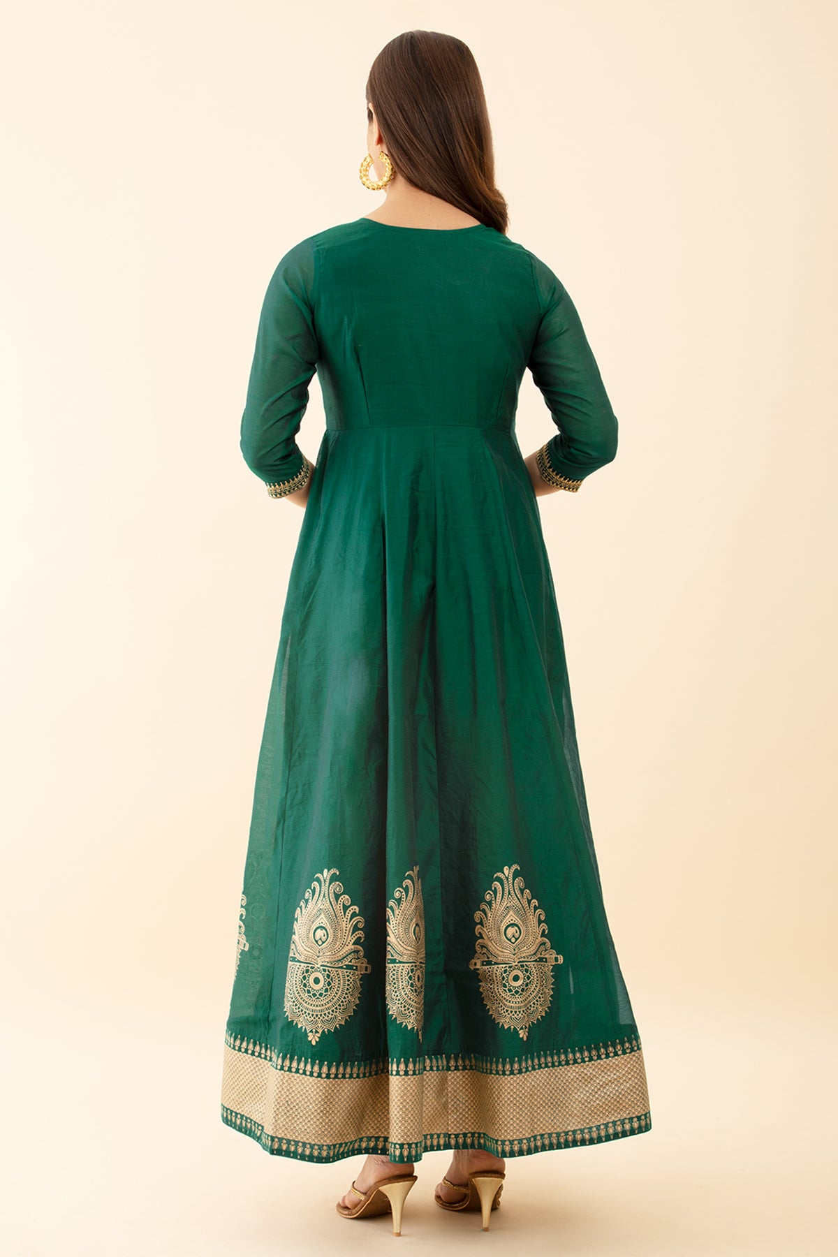 Green Anarkali Printed Embroidered Styles Mandala Border Design