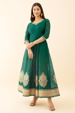 Green Anarkali Printed Embroidered Styles Mandala Border Design