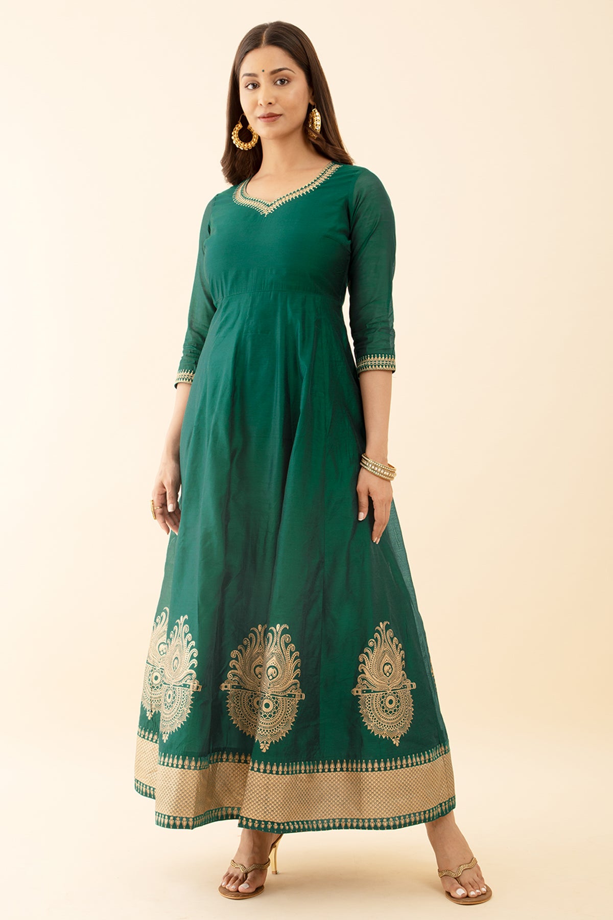 Green Anarkali Printed Embroidered Styles Mandala Border Design