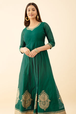 Green Anarkali Printed Embroidered Styles Mandala Border Design