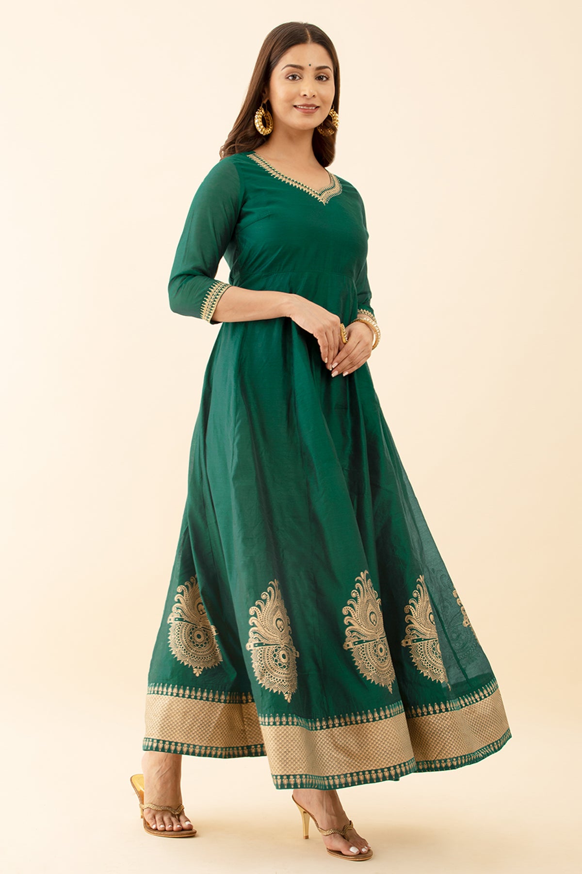 Green Anarkali Printed Embroidered Styles Mandala Border Design