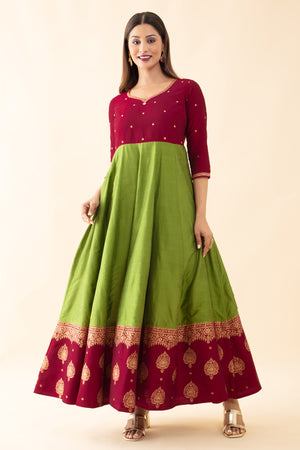 Ethnic Motif Printed Dual Tone Anarkali - Green & Magenta