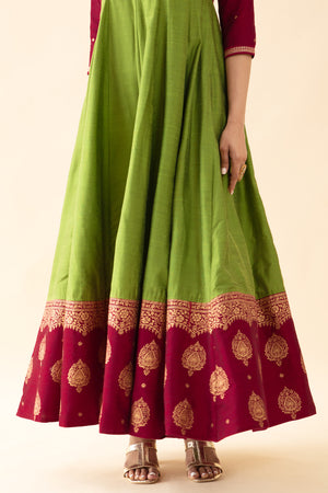 Ethnic Motif Printed Dual Tone Anarkali - Green & Magenta