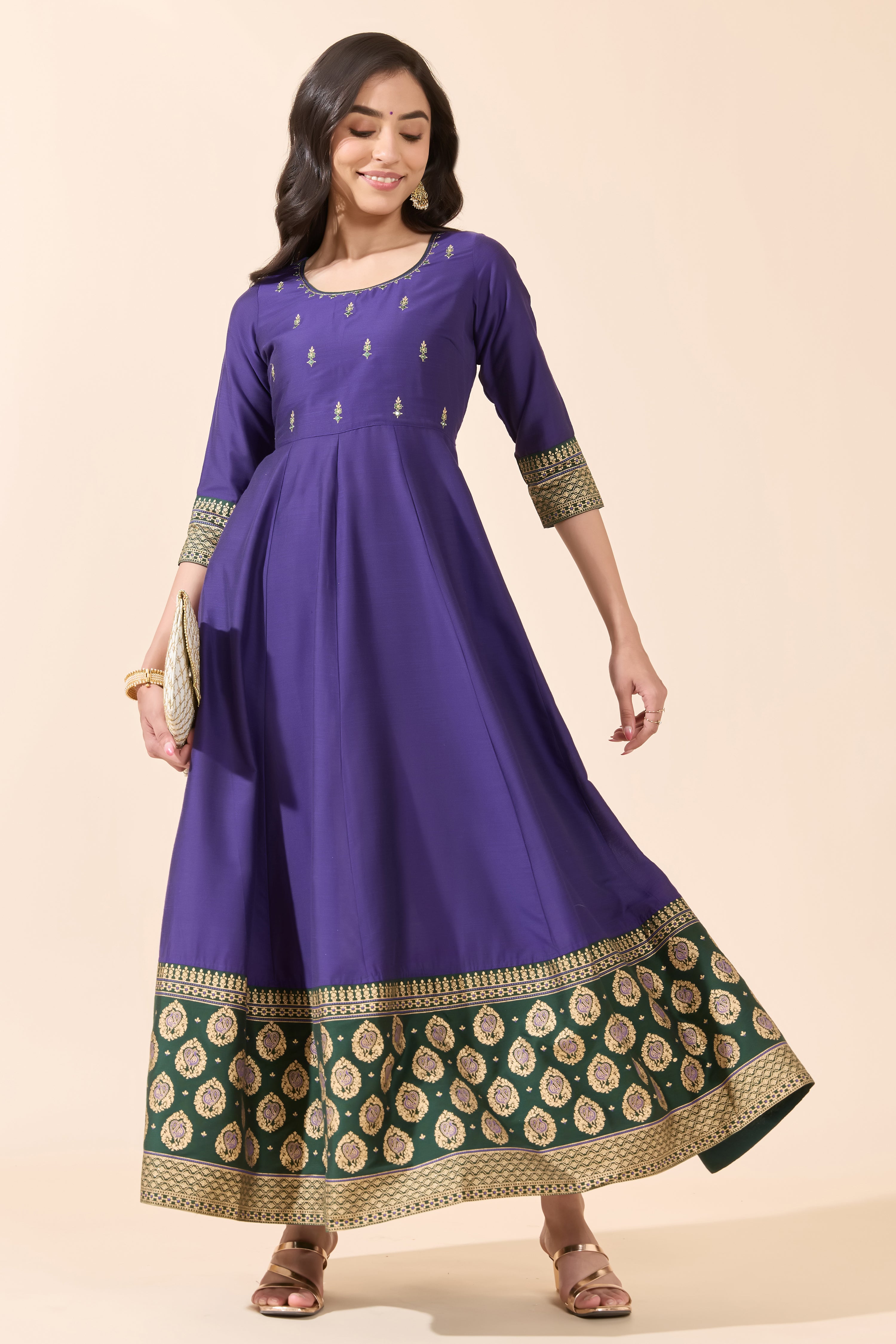ALL OVER BUTTA EMBROIDERED ANARKALI WITH CONTRAST PRINTED BORDER