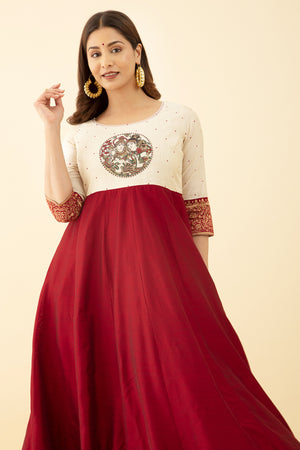 Maroon Anarkali Dress Printed Krishna Mural Embroidery