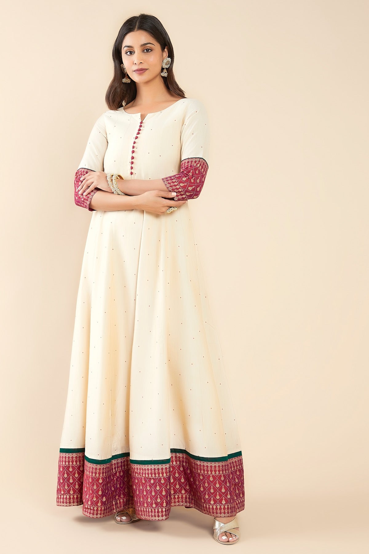 Swarnam Motif Printed Anarkali - Off-White