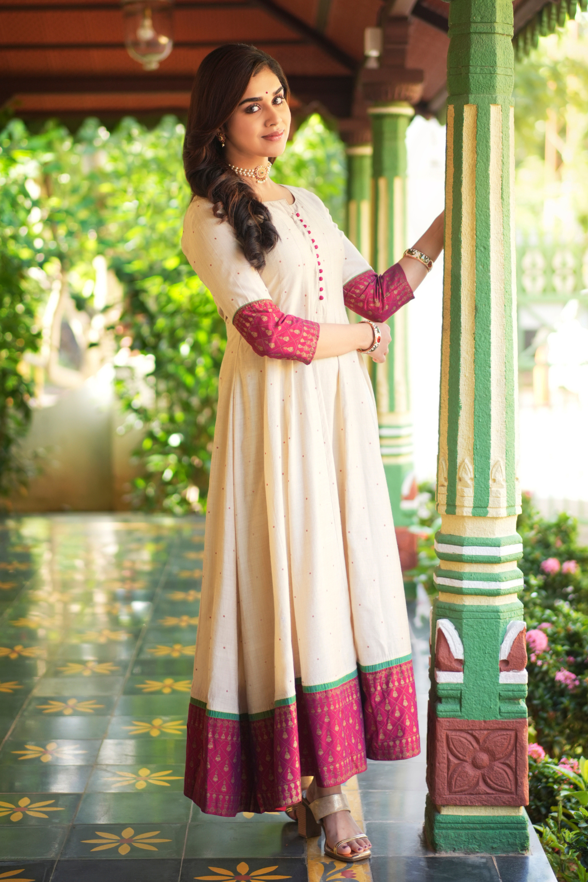 Swarnam Motif Printed Anarkali - Off-White