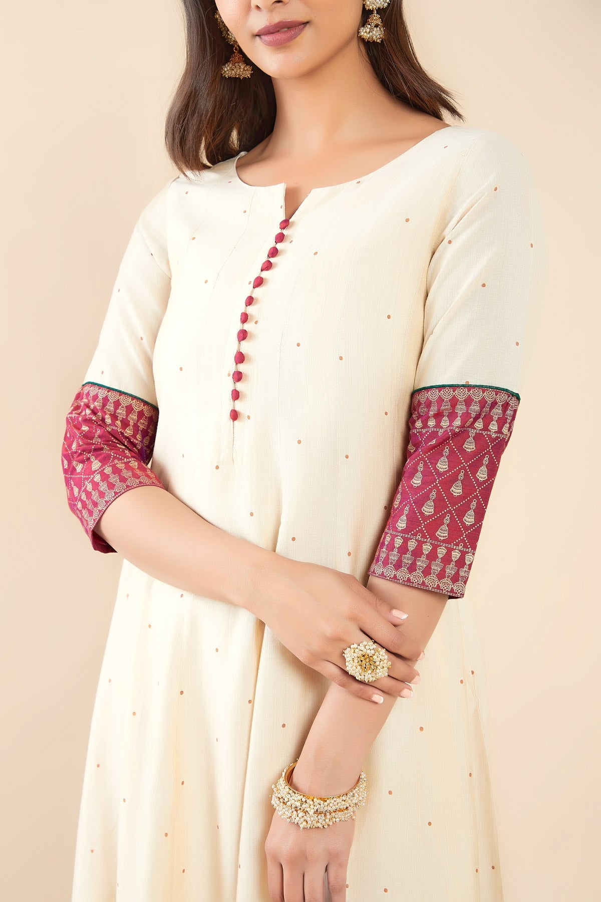 Swarnam Motif Printed Anarkali - Off-White