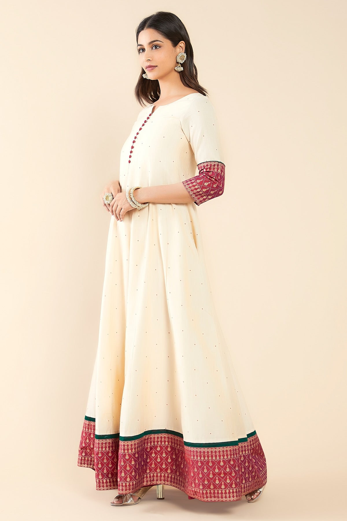 Swarnam Motif Printed Anarkali - Off-White