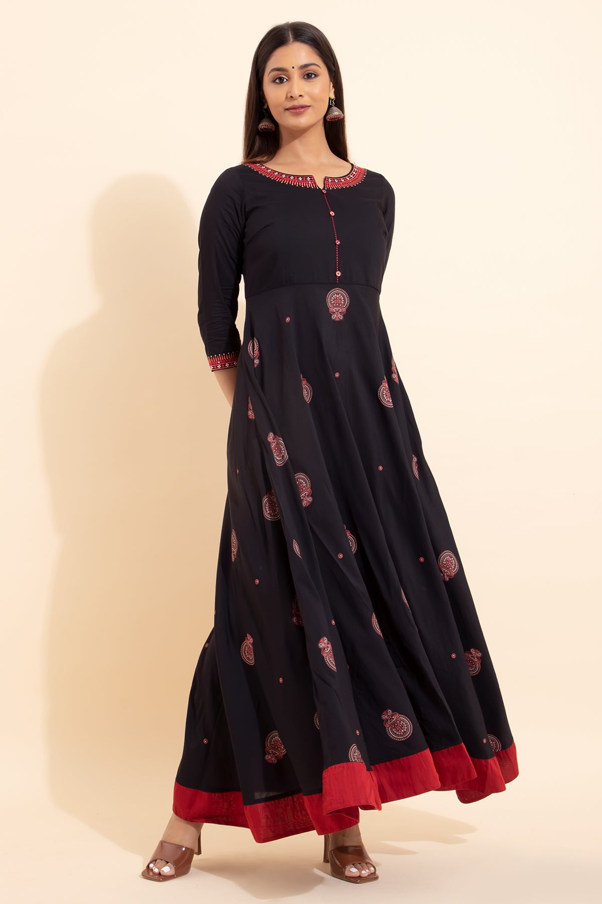 Theyyam Kathakali Printed Anarkali - Black