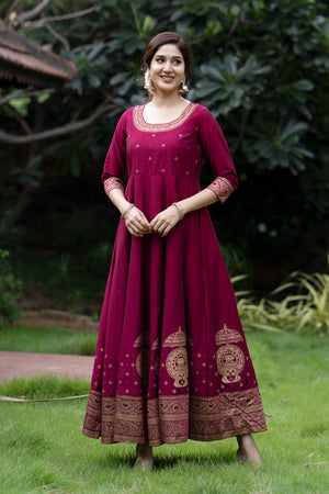 Kathakali Printed Anarkali - Magenta
