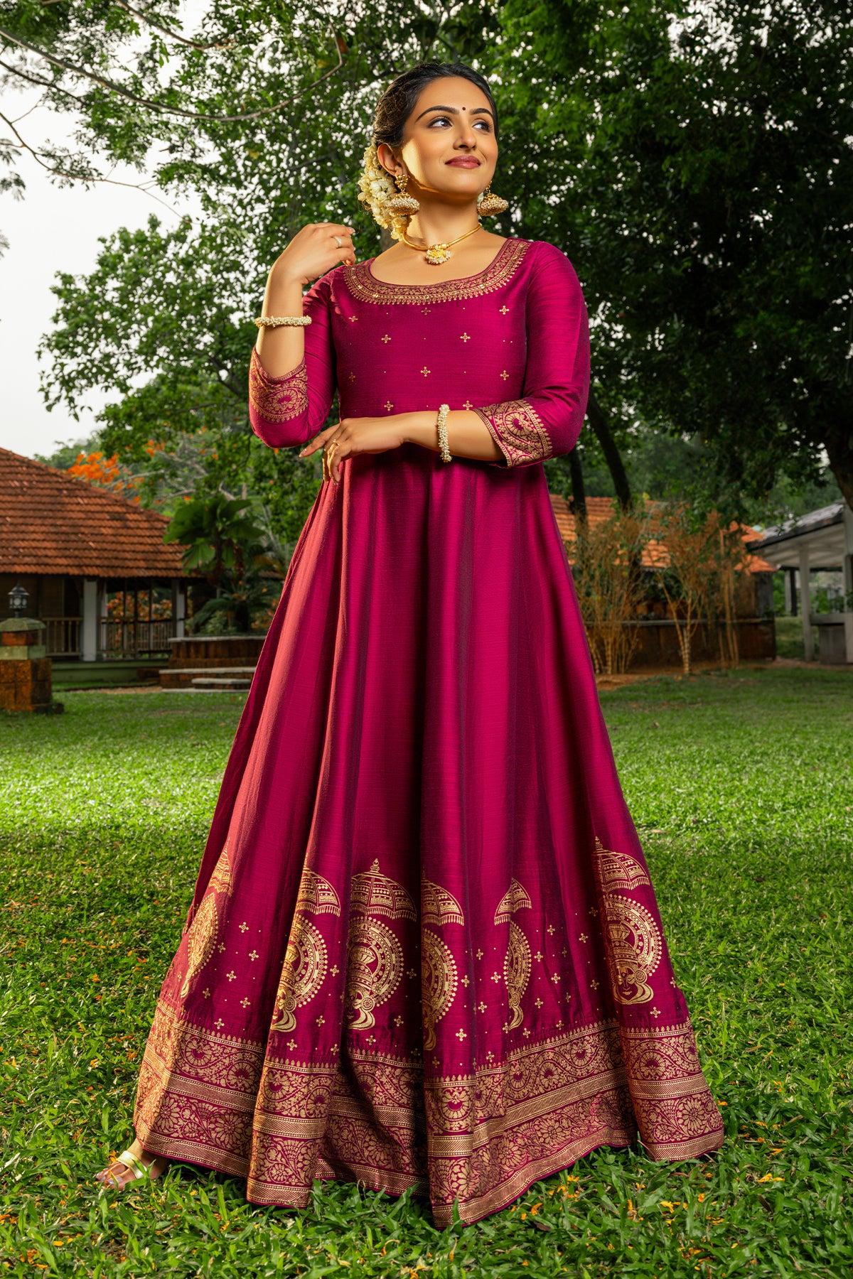 Kathakali Printed Anarkali - Magenta