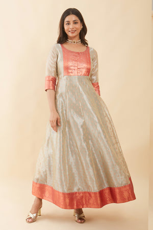 All Over Floral Weave With Brocade Yoke Anarkali Metallic