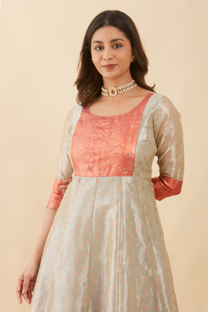 All Over Floral Weave With Brocade Yoke Anarkali Metallic