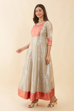 All Over Floral Weave With Brocade Yoke Anarkali Metallic