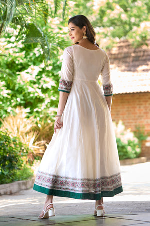 Mural Printed Anarkali - Off-White
