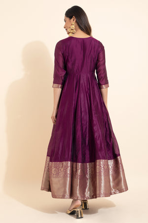 Floral Embroidered Anarkali with Zari Border - Plum