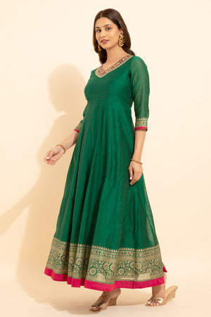 Jewel Embroidered Neckline With Floral Embroidered Border Anarkali Green